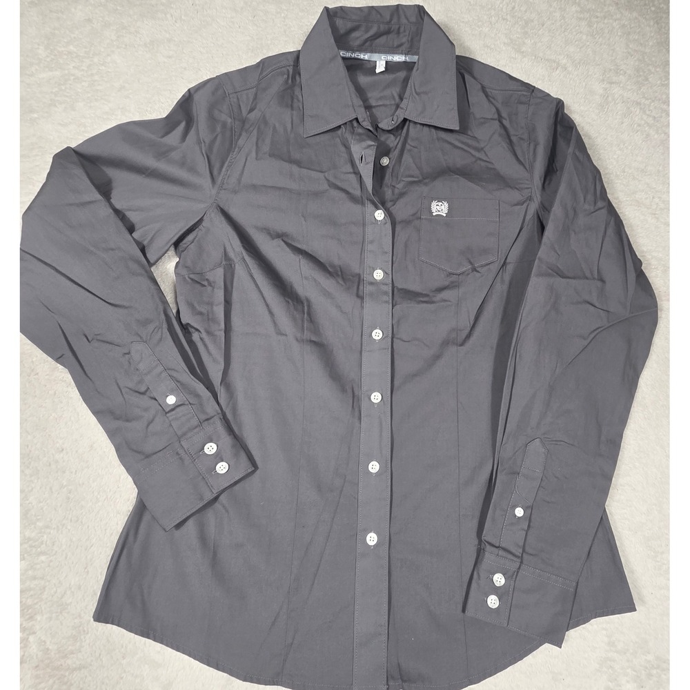 Cinch Button Down Shirt Womens Medium Grey Excellent MSW9164029 Western Cotton